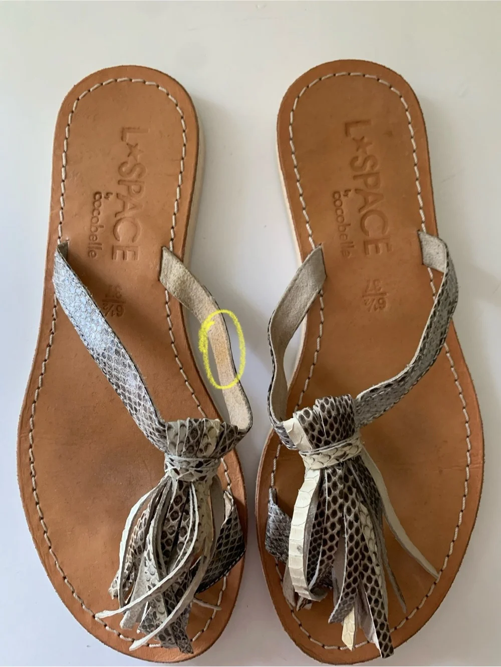 L*Space by Cocobelle Leather Fringe Sandal in Natural Animal Print, Snake, 6.5
